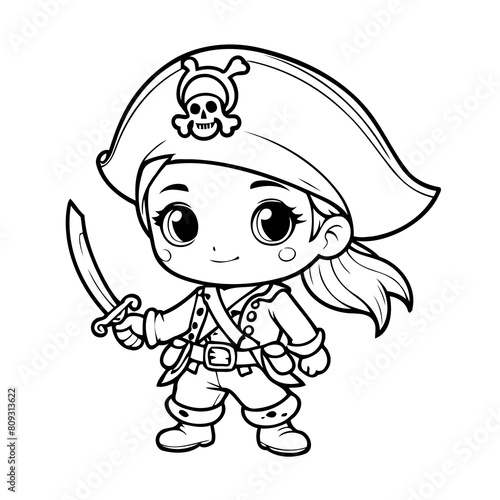Vector illustration of a cute Pirate drawing for kids colouring page