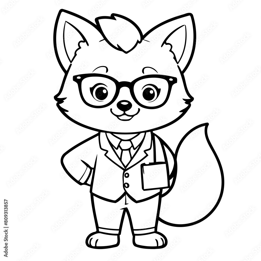 Simple vector illustration of Fox drawing for kids page Simple vector illustration of Fox drawing for kids page
