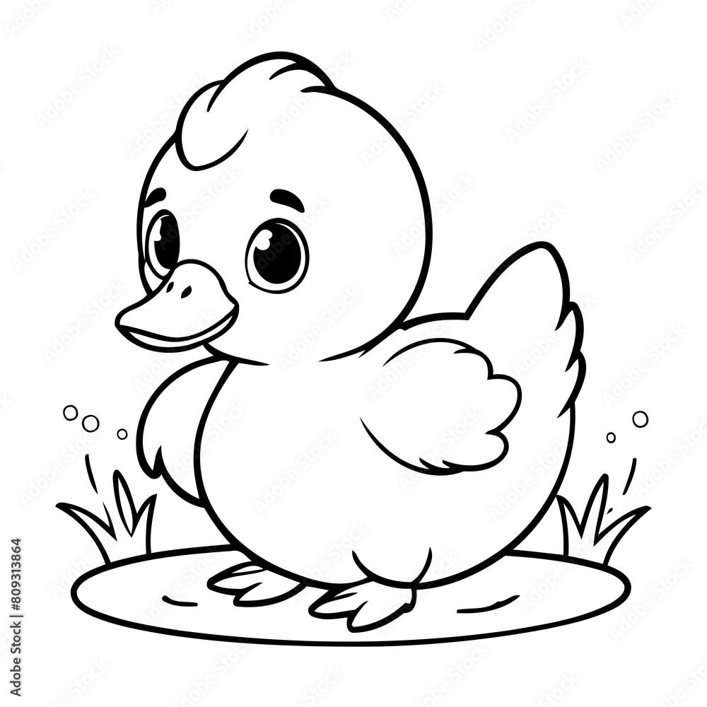 Simple vector illustration of duck drawing for kids colouring page Simple vector illustration of duck drawing for kids colouring page