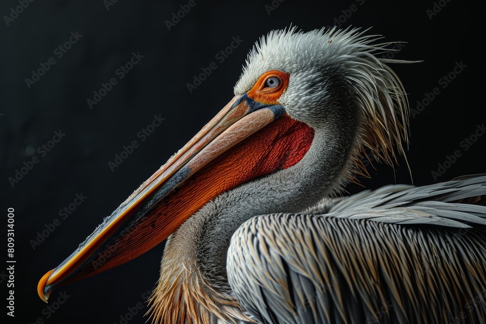 the Dusky Pelican, portrait view,  isolated on black background