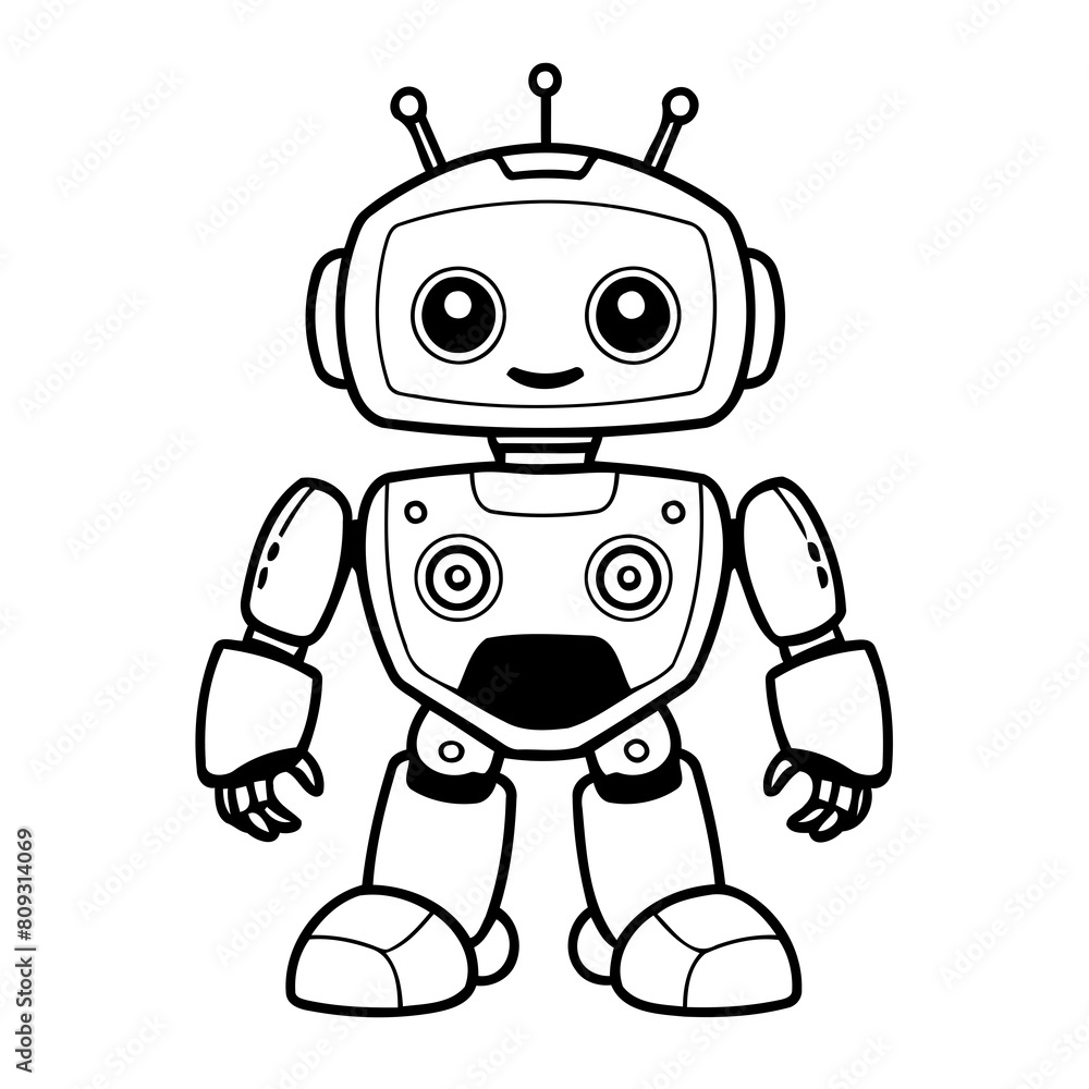 Vector illustration of a cute robot drawing for children page Vector illustration of a cute robot drawing for children page