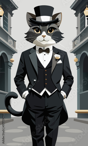 Cat in a Tie: Illustration of a City Gentleman

