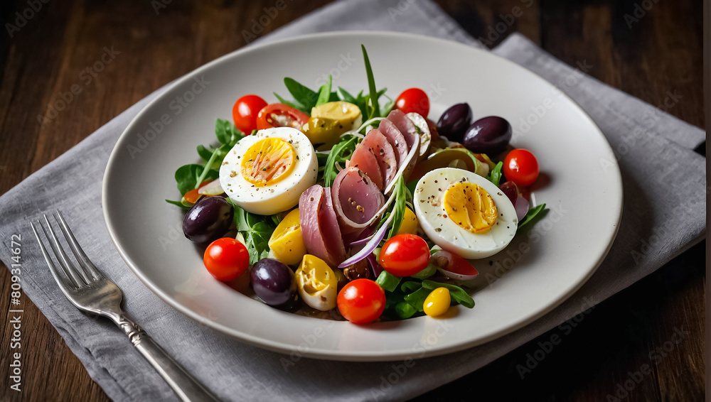 Fresh salad nicoise restaurant lettuce Fresh salad nicoise restaurant lettuce