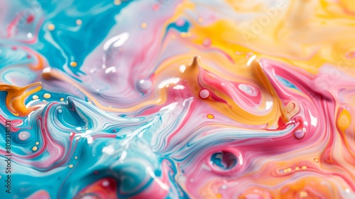 Colorful Liquid Paint Swirls and Splashes Background