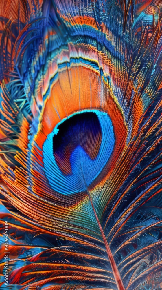 Obraz premium Vibrant peacock feather close-up