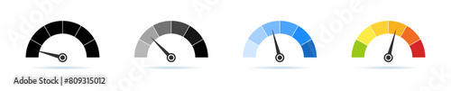 Arrow sensor icons. Vector isolated speedometer signs with arrow. Indicator level. Risk level indicator. Stock vector. EPS 10
