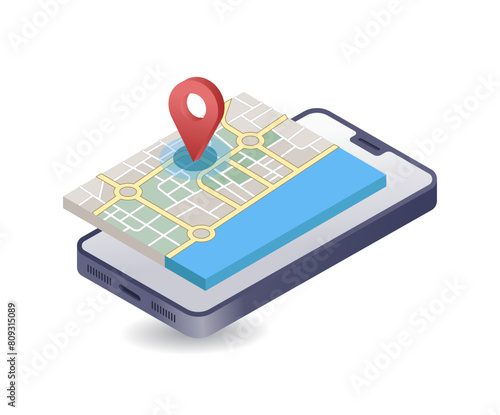 Location map application, flat isometric 3D illustration infographics