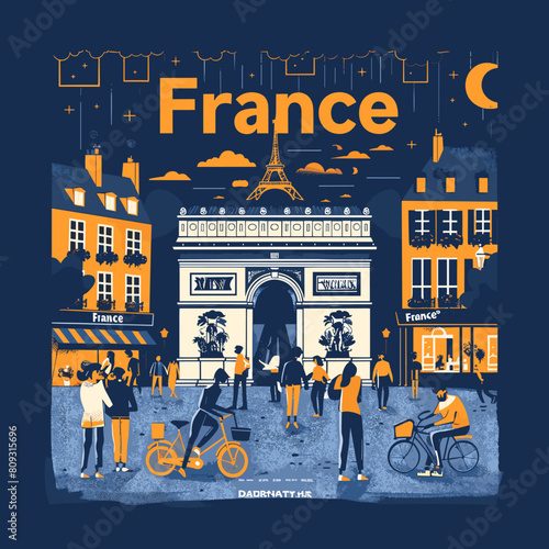 France travel concept. Tourists in Paris, France. Vector illustration