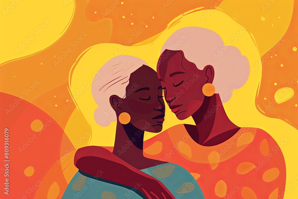 Tender Moment Between Two Women Embracing and Sharing a Gentle Kiss Tender Moment Between Two Women Embracing and Sharing a Gentle Kiss