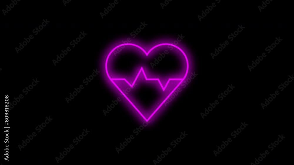Pink neon heart beat sign blink animation Pink neon heart beat sign blink animation