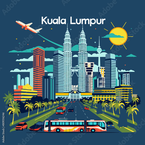 Kuala Lumpur city skyline. Vector illustration