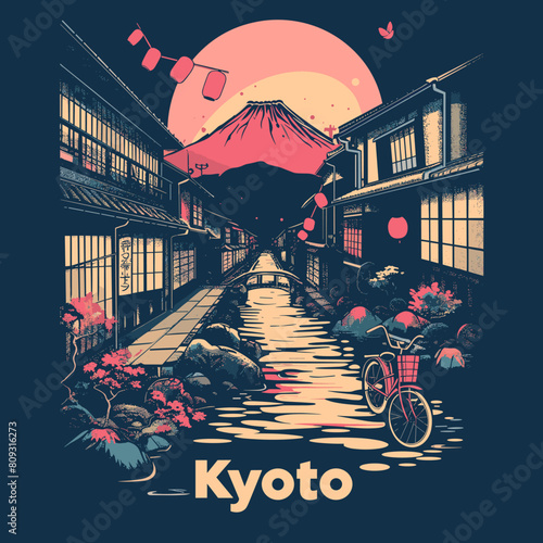 Kyoto, Japan. Vector hand drawn illustration in vintage style.