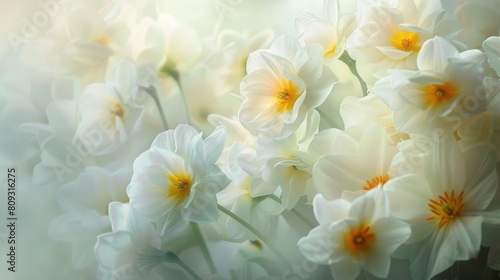 Fototapeta Naklejka Na Ścianę i Meble -  White and yellow flowers with a hazy backdrop