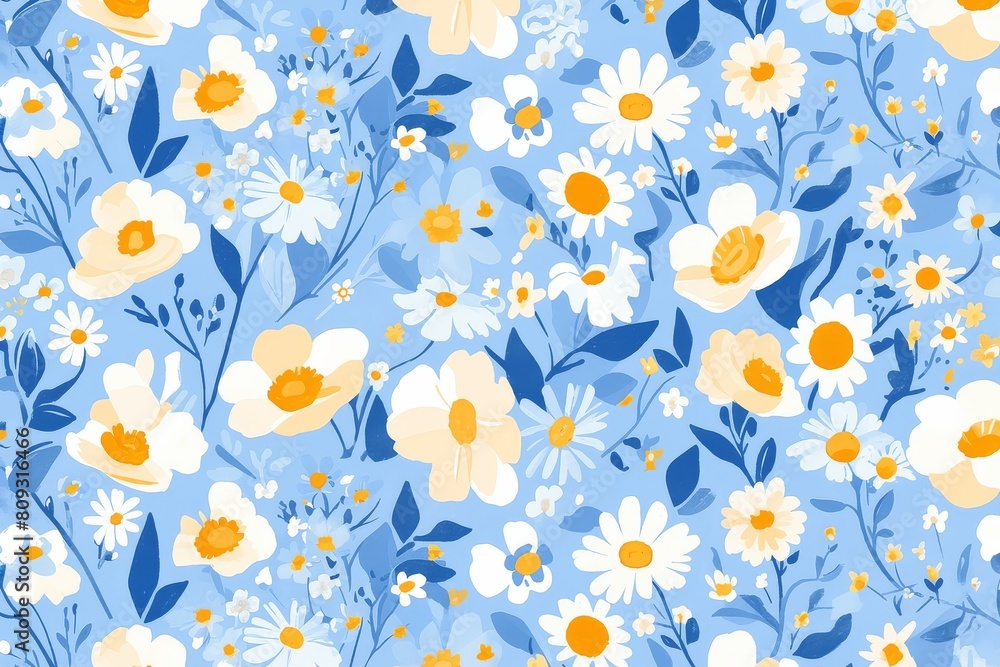  Delicate daisies and forget-me-nots creating a charming and whimsical seamless pattern