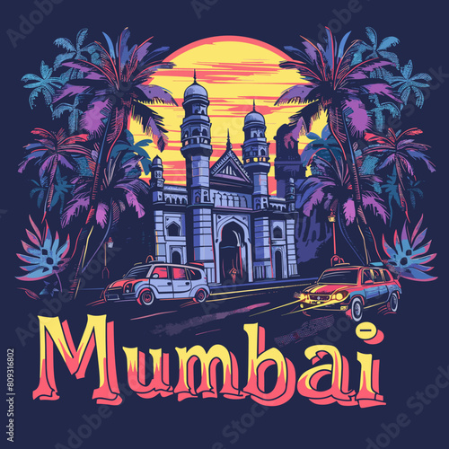 MUMBAI. Travel to India. T-shirt design. Vector illustration