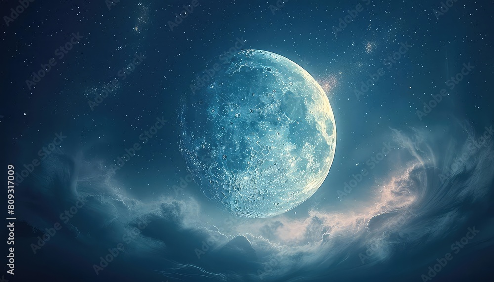 Generate a photo of the moon. The moon should be the main focus of the image. The moon should be big and bright. The sky should be dark and starry.