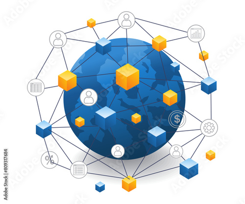 Internet business network social media world infographics flat isometric 3d illustration photo