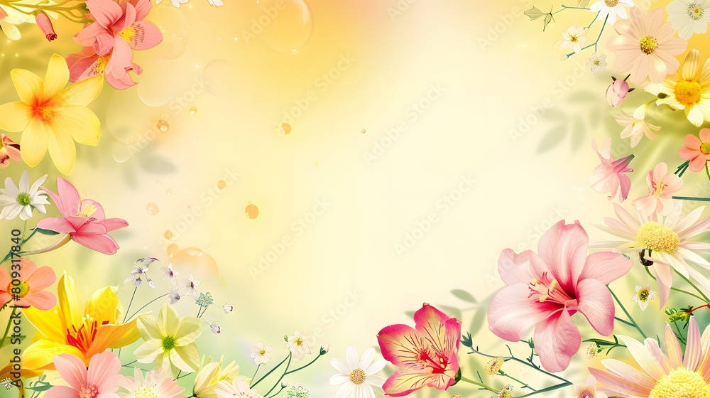 Beautiful spring flowers floral border frame with copy space for text