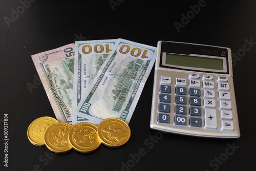 Money, US dollar bills background. Finance and Economy concepts. Money scattered on the desk. photo