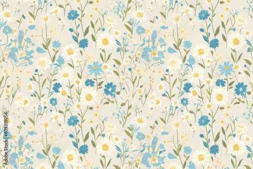 Delicate daisies and forget-me-nots creating a charming and whimsical seamless pattern