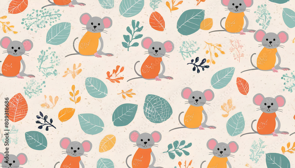 Seamless pattern with nice mouse on light background. Flat style vector illustrations can be used for packaging paper, fabric, textile, wrapping paper, fabric, textile, etc.
