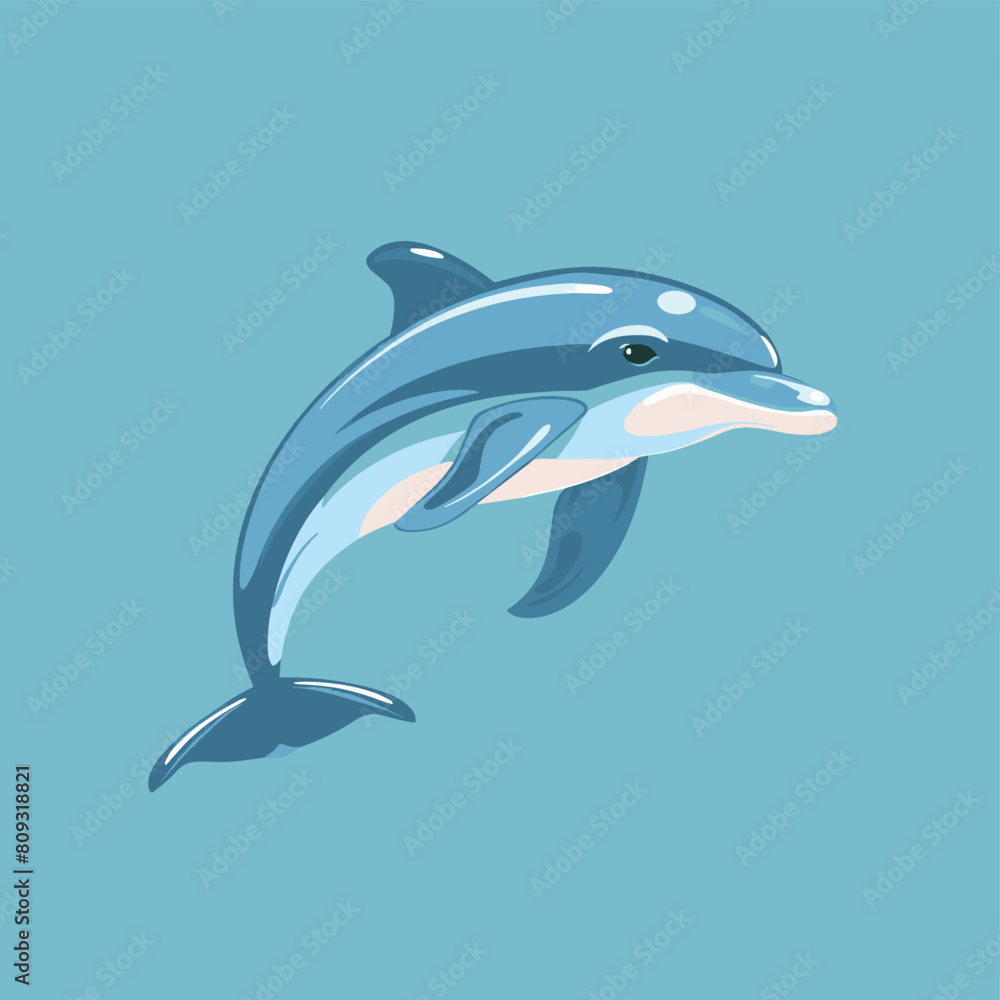 Illustration of a leaping dolphin on a light blue background. Illustration of a leaping dolphin on a light blue background.
