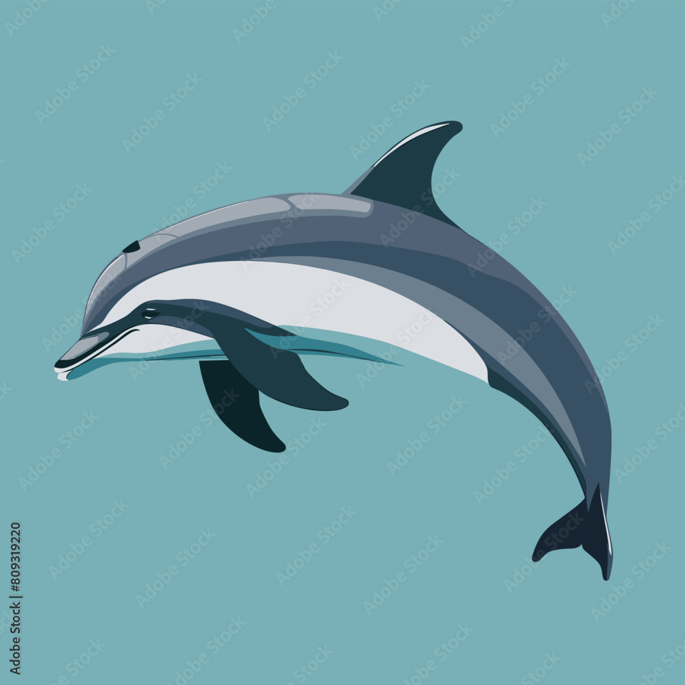 Obraz premium Illustration of two dolphins swimming gracefully in blue waters.