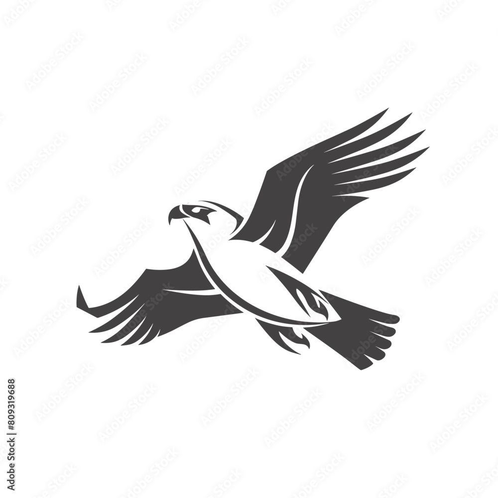 Obraz premium Stylized black and white illustration of an eagle in flight.