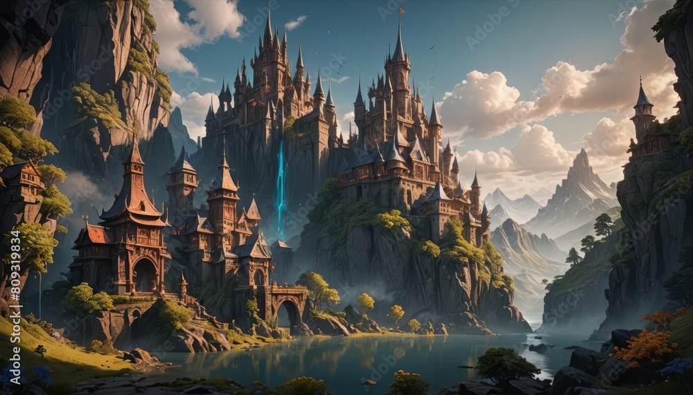 A huge mountain fortress illustration. 