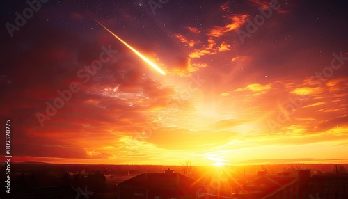 Crimson Horizon  Enchanting Evening with Falling Stars          Red Tones Photo Illustration for Microstock