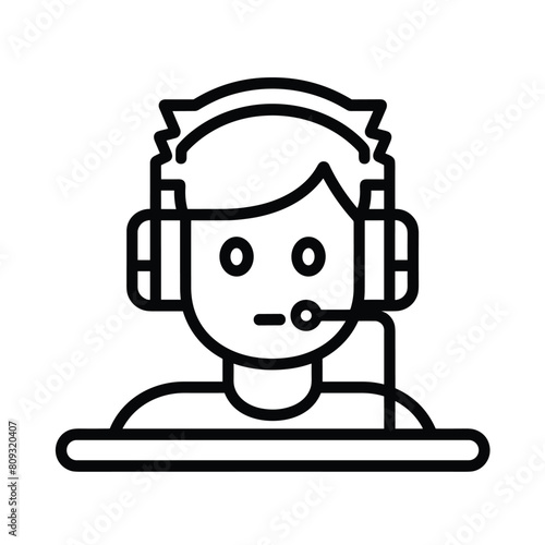 Line art of a person with a headset and microphone, minimalist style.