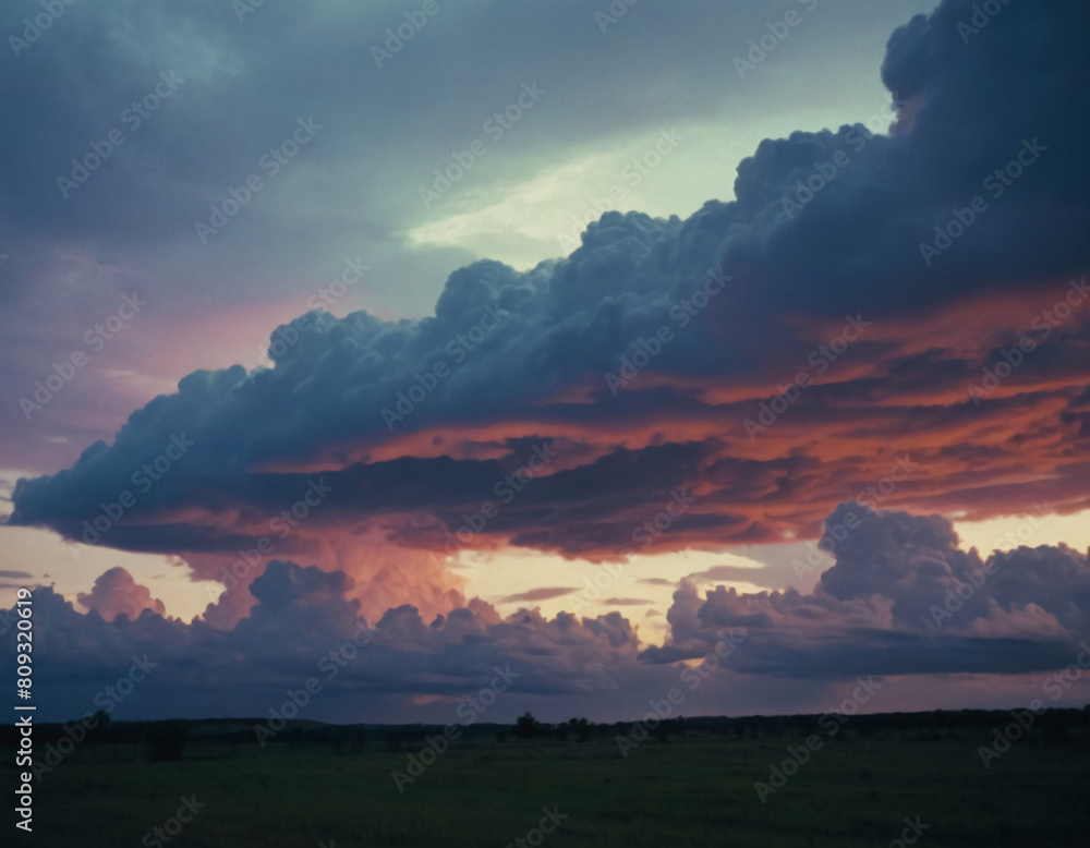 sunset over the meadow with colorful clouds sunset over the meadow with colorful clouds