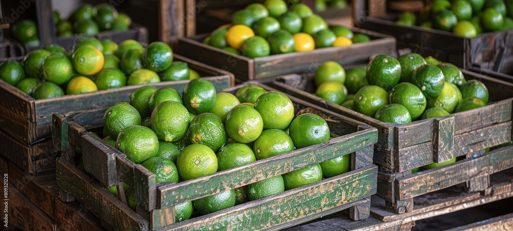 Fresh Limes photography in a wooden crate. A wooden crate filled with freshly Lime from a fall garden photography horizontal banner poster Fresh Limes photography in a wooden crate. A wooden crate filled with freshly Lime from a fall garden photography horizontal banner poster