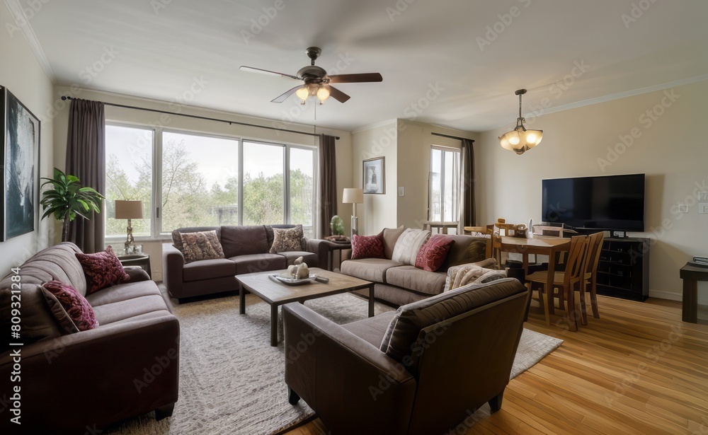 Fototapeta premium Tranquil Living Room with Plush Velvet Sofa