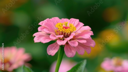 Pink zinnia flower in full bloom photographed during summer