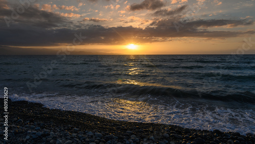 Sunset in Cyprus. The sun sets in the Mediterranean.