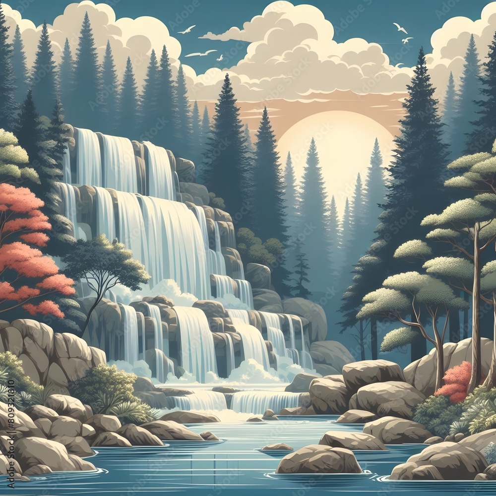 Fototapeta premium waterfall background - 폭포배경. Generative AI