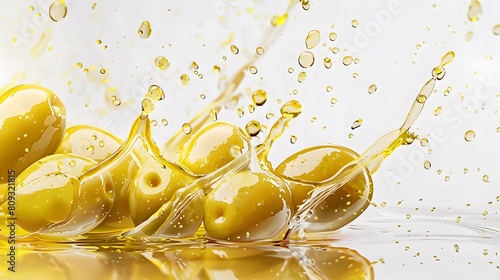 delicious olives in splashes of olive oil photo