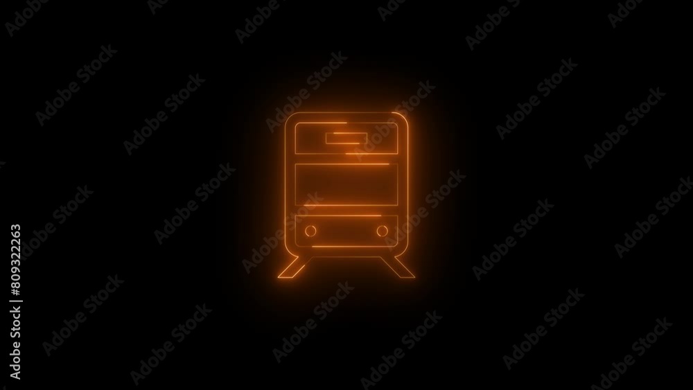 Neon glowing brown color train symbol icon on black background animation Neon glowing brown color train symbol icon on black background animation