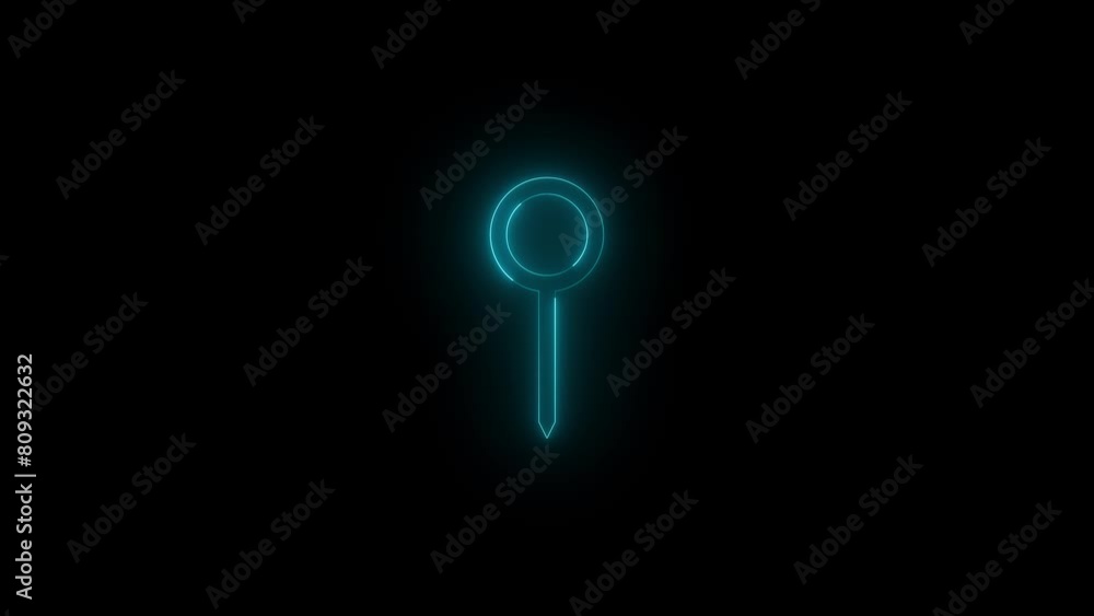 Neon glowing cyan color pin stand icon on black background animation Neon glowing cyan color pin stand icon on black background animation