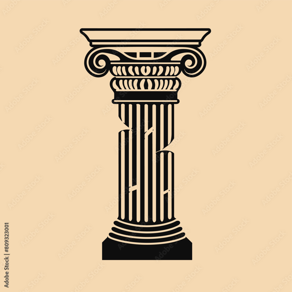 Detailed illustration of an ancient Greek Ionic column on beige background. Detailed illustration of an ancient Greek Ionic column on beige background.