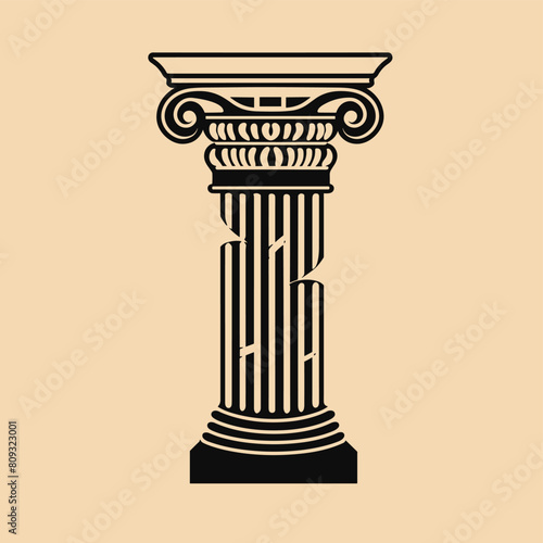 Detailed illustration of an ancient Greek Ionic column on beige background.