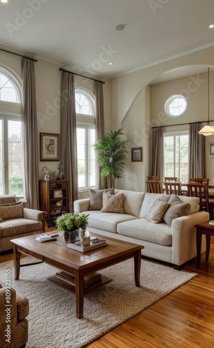 Tranquil Living Room with Plush Velvet Sofa © Rezhwan