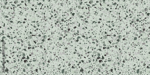Green granite terrazzo flooring vector seamless texture. Realistic pattern of mosaic floor with natural stones, marble, granite, glass, quartz, concrete. Classic italian floor. Repeatable geo design