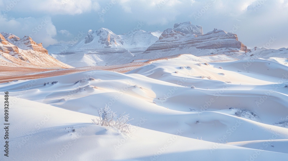 BEAUTIFUL LANDSCAPE of a snow-covered desert during the day in high resolution and high quality