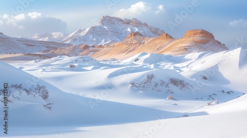 BEAUTIFUL LANDSCAPE of a snow-covered desert during the day in high resolution and quality