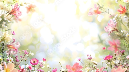 Beautiful spring flowers floral border frame with copy space for text © Ziyan