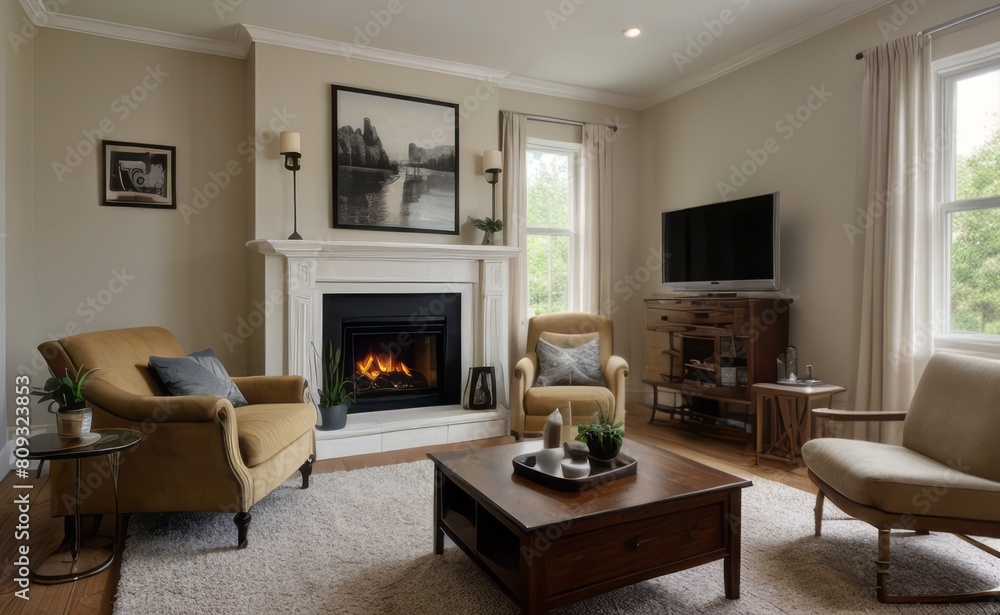 Tranquil Living Room with Plush Velvet Sofa Tranquil Living Room with Plush Velvet Sofa