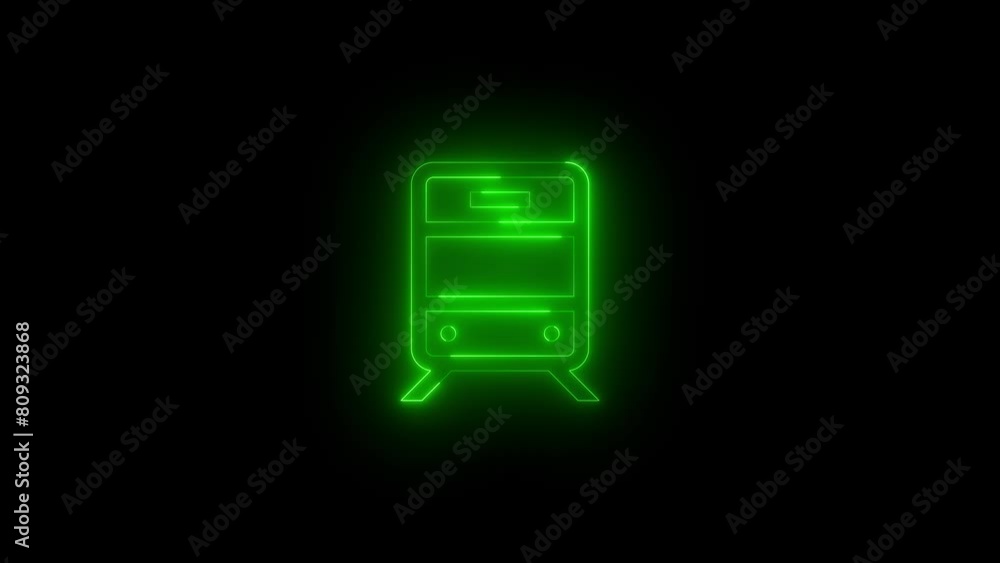 Neon glowing green color train symbol icon on black background animation Neon glowing green color train symbol icon on black background animation
