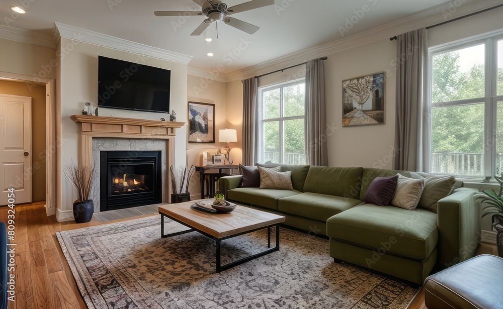 Fototapeta premium Tranquil Living Room with Plush Velvet Sofa